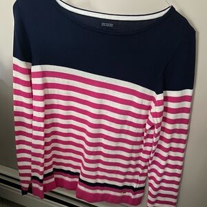Tommy Hilfiger Navy and Pink Striped Long Sleeve Top